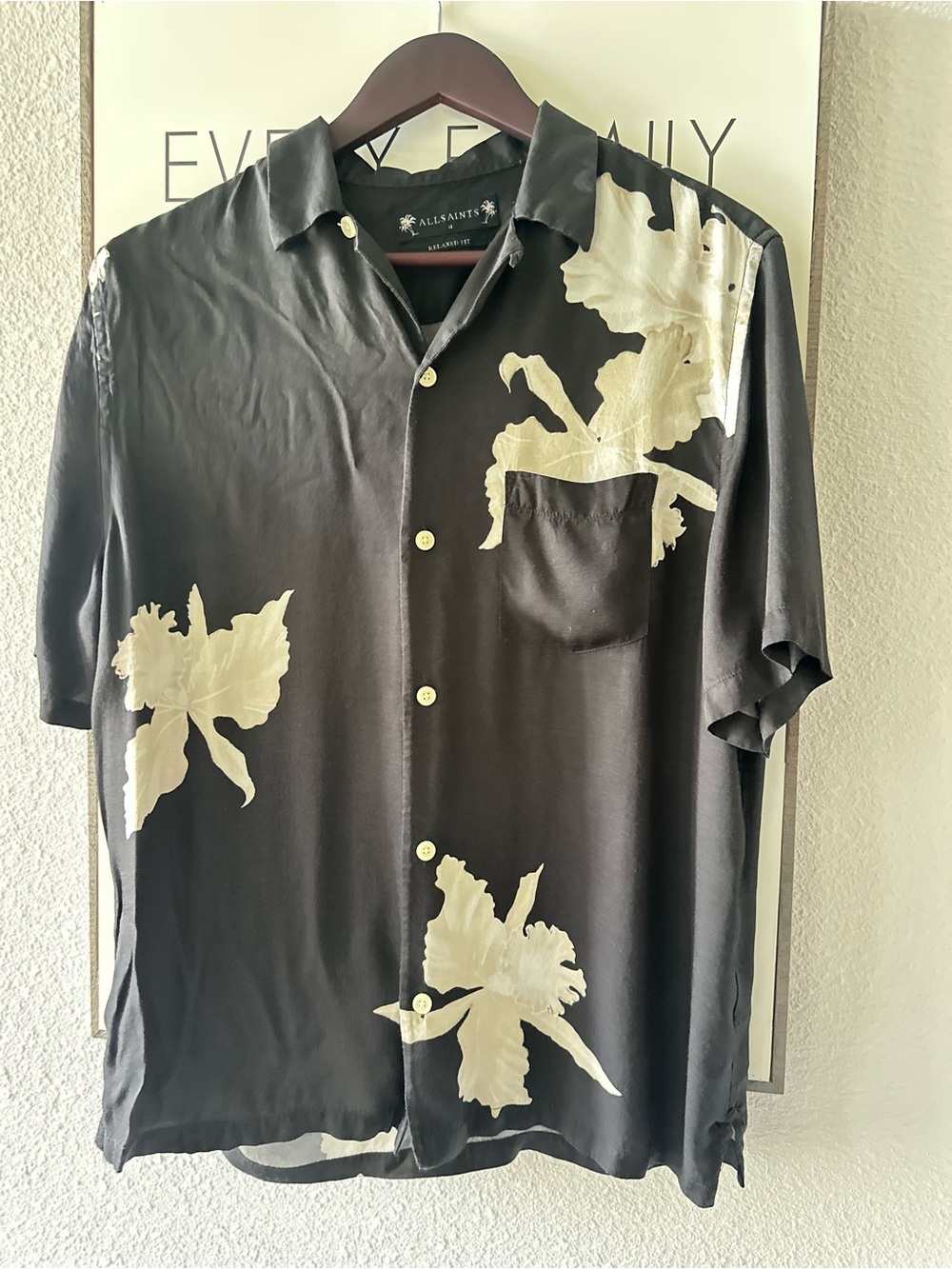 All Saints Black Shirt with Cream Floral Print
